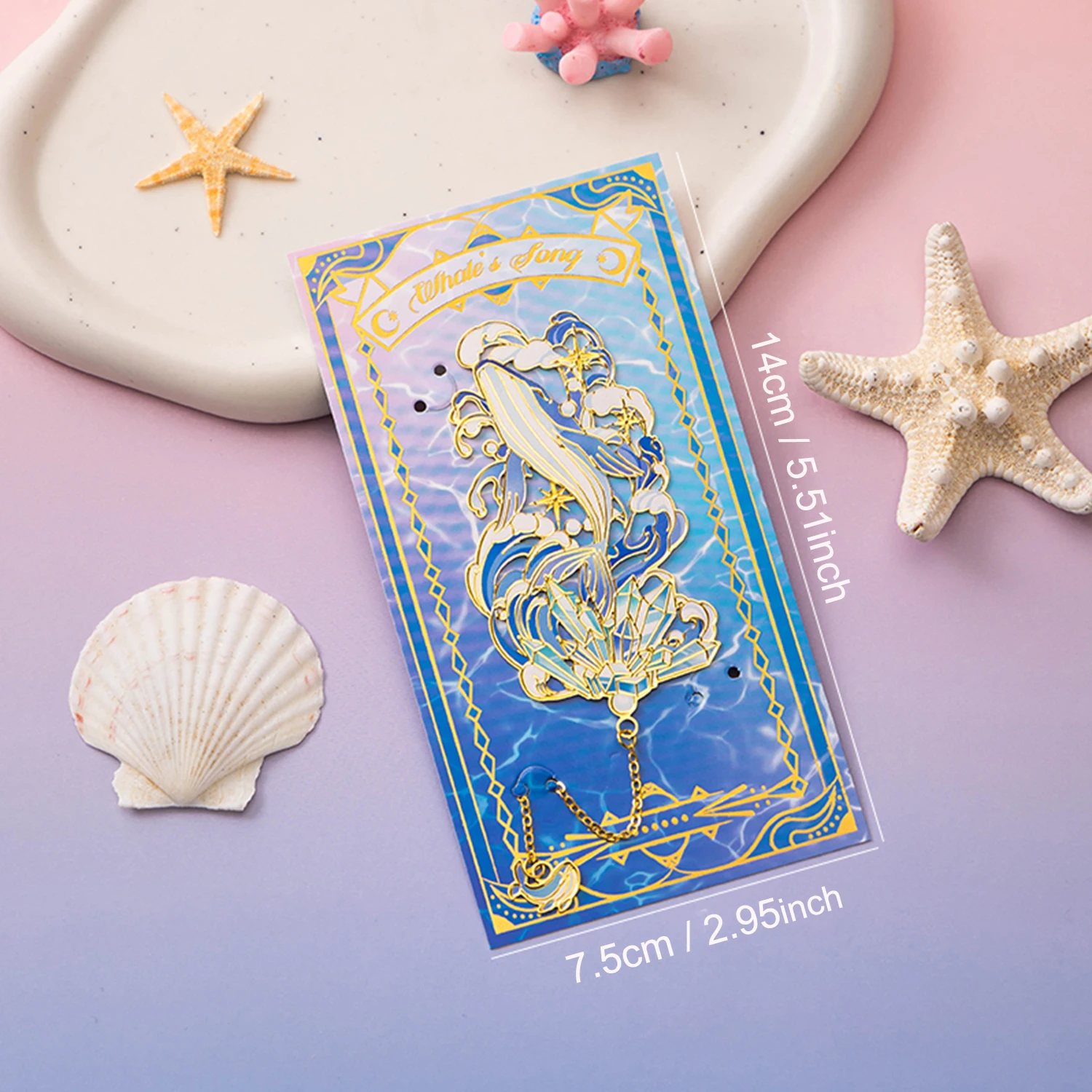 1Pc Marine Animals Metal Bookmarks with Chain Tassel Hollow Gifts Rustproof Planner Accessories Shell Starfish Design Bookmark