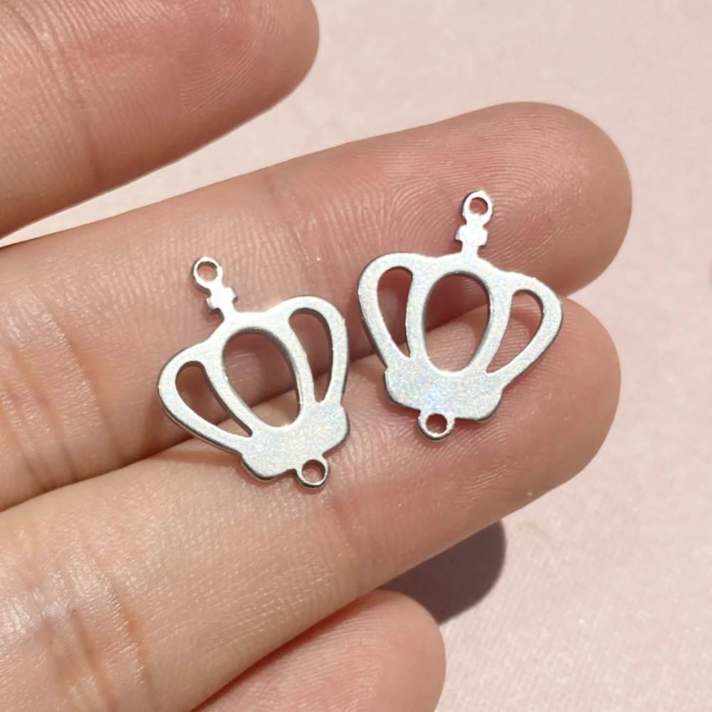 20Pcs/Lot King's Crown Charm Queen Jewelry Flat Crown Pendant Necklace Connectors Stainless Steel Made Handmade Crafts