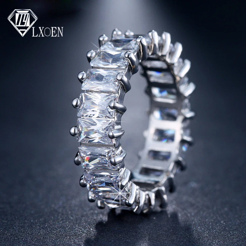 LXOEN Silver Color Square CZ Rings Paved Austrian Zircon Fashion Women Ring for Party Engagement Ring Jewelry Gift