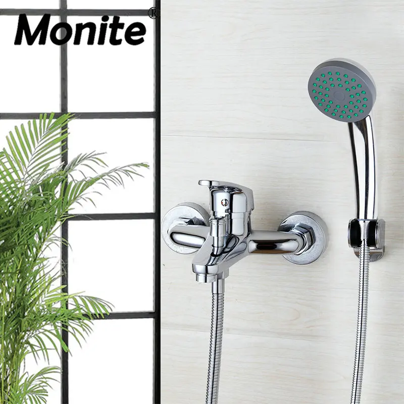 Monite Wall Mounted Bathroom Shower Faucet Bath Faucet Mixer Tap With Hand Shower Head 2 pcs Shower Faucet Set