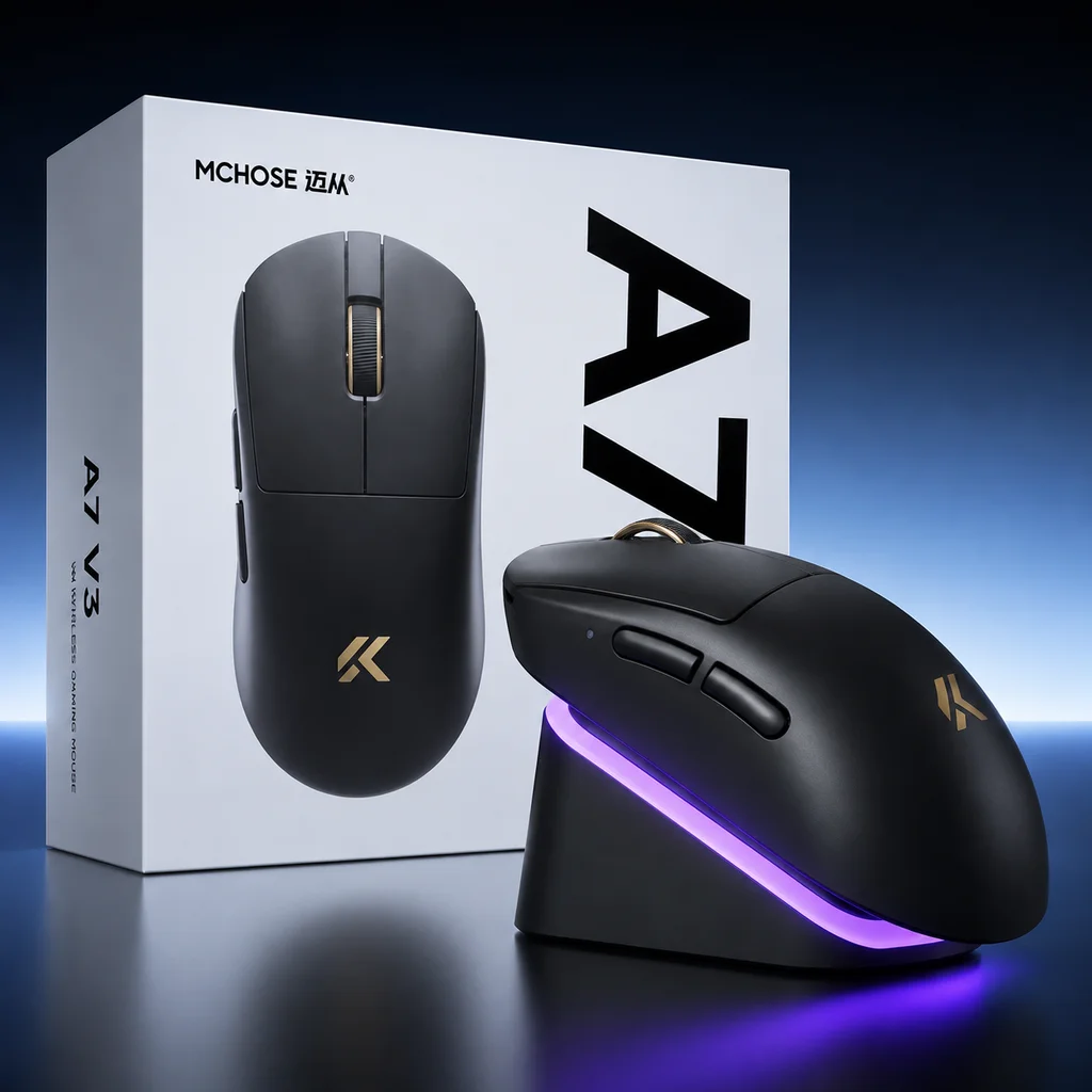 Mchose A7 V3 Wireless Gaming Mouse Paw3955 Ti Sensor 50000Dpi Low Latency Nordic 54L Chip Super Glide For Gamer