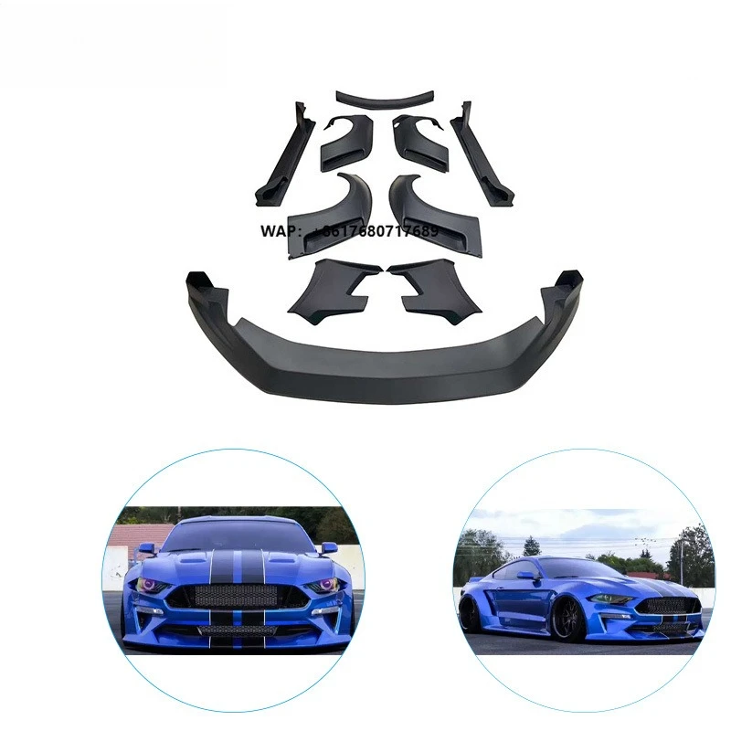 Fiberglass Body Kit Front Lip Side Skirt Rear Bumper Spoiler Protector Car Rear Wheel Eyebrow for  Mustang 2018-2021