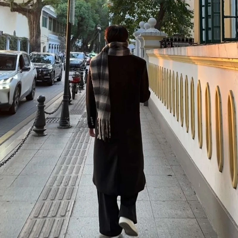 Korean Inspired Men's Wool Overcoat Mid Length Formal Wear High End Stylish Coat​