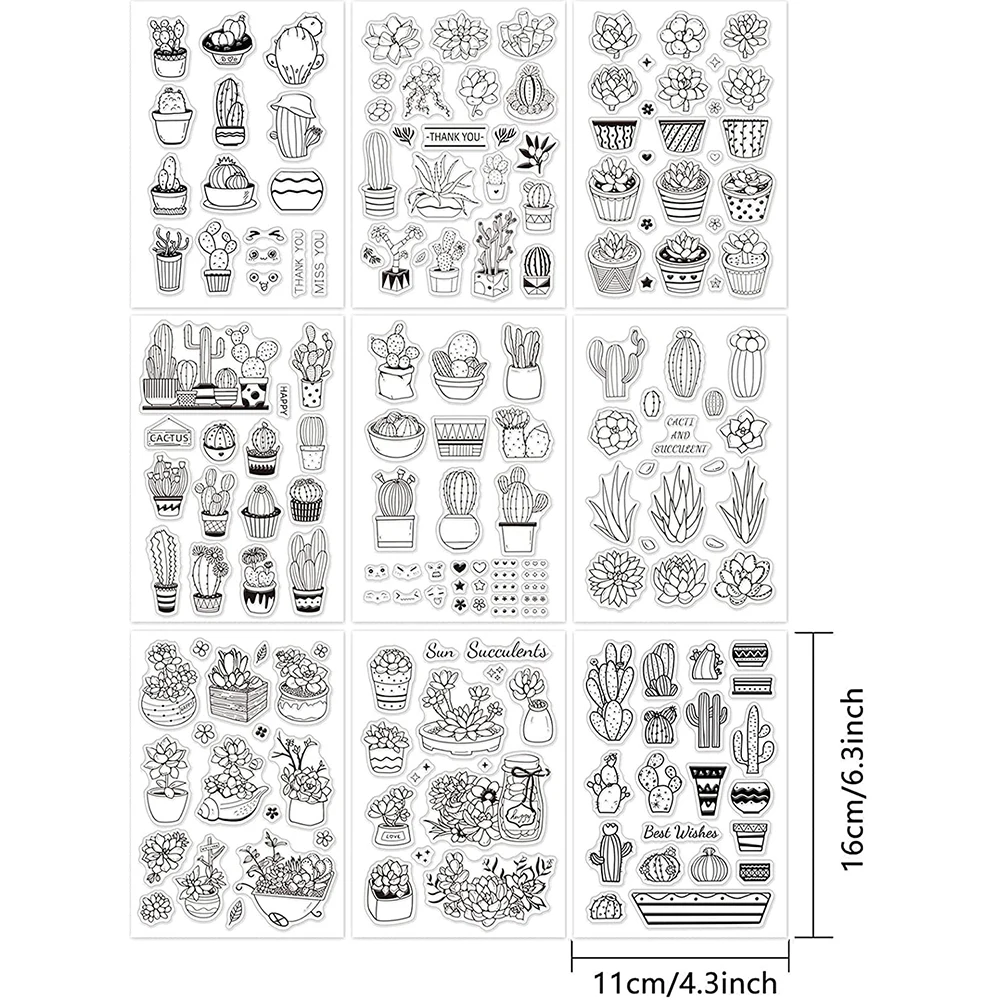 9 Sheets Cactus Theme Silicone Clear Stamps Seal for Card Making Decoration and DIY Scrapbooking  bookmark Crafts Diaries Album