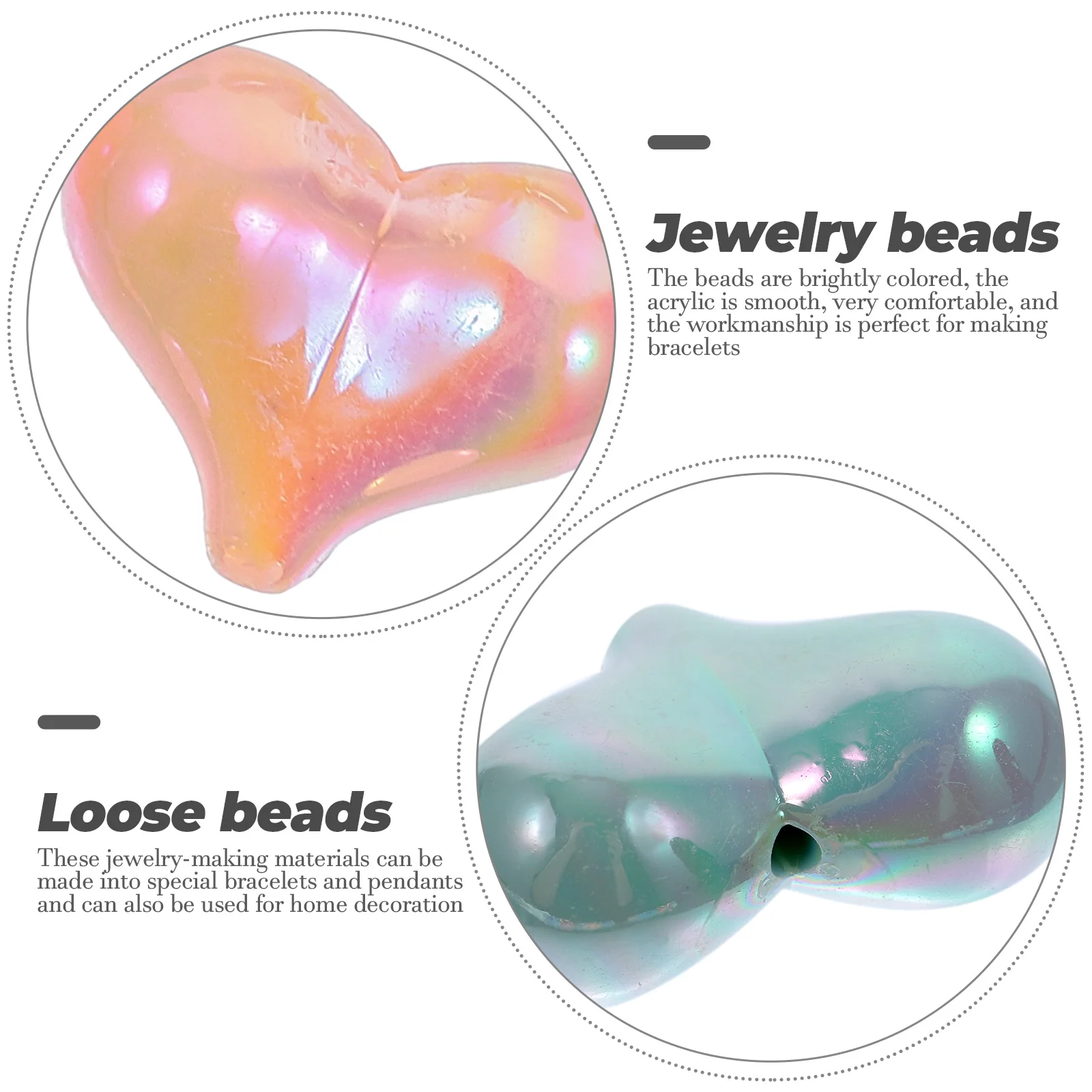 

40pcs Heart Shaped Acrylic Diy Loose For Bracelet Making Jewelry Craft Materials Smooth Durable Creative Gift Large Hole Spacer