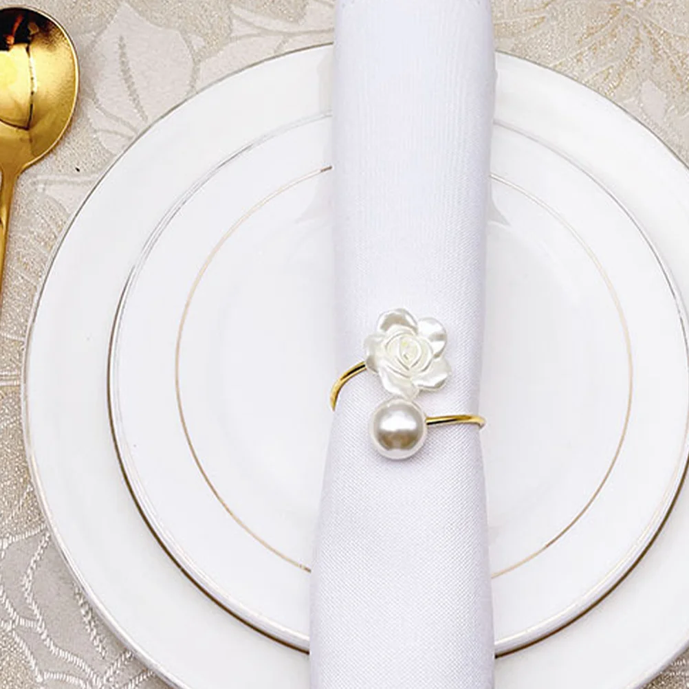 

2Pcs Napkin Buckles Pearl Flower Design Elegant Napkin Rings Wedding Party Banquet Table Decor Home Hotel