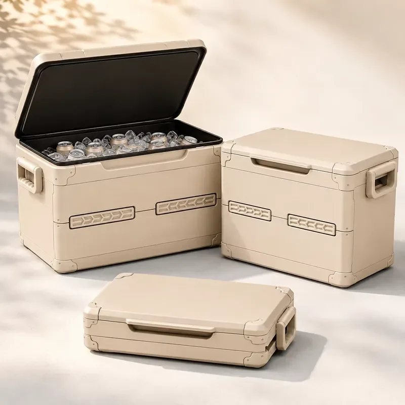 35L 45L 55L Foldable Insulated Cooler Box Portable Camping Fishing Ice Chest Removable Liner Ergonomic Design 24h Cold