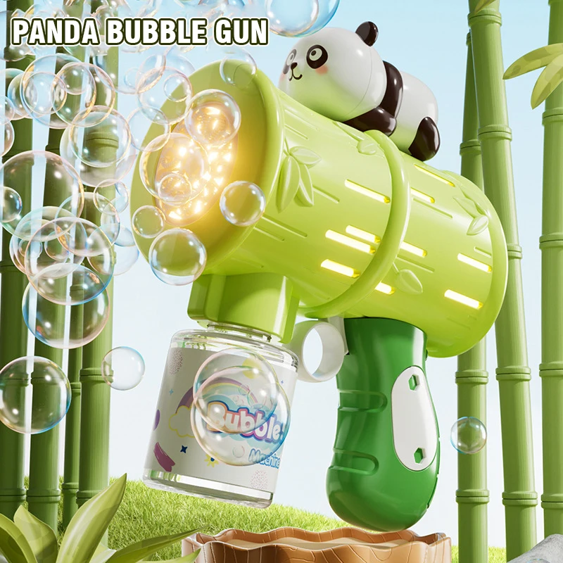 Arma de bolha infantil totalmente automática Panda, Soap Blower, Maker Pomperos, brinquedo soprando, brinquedos de festa ao ar livre, presentes para