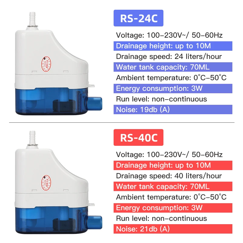 220V 24L/H 40L/H Automatyczna, wyjątkowo cicha pompa kondensatu RS-24C/40C Pompy podnoszące kondensatę 1-3P Drenaż klimatyzatora z haczykiem