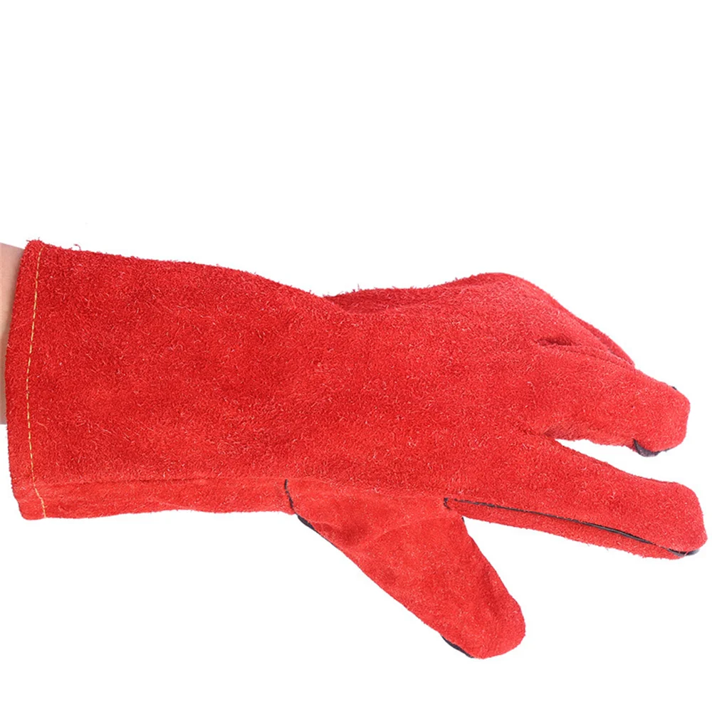 Cowhide Long Welding Gloves,  Worker Labor Protection, Wear-Resistant, High-Temperature Extended Double-Layer Leather Others