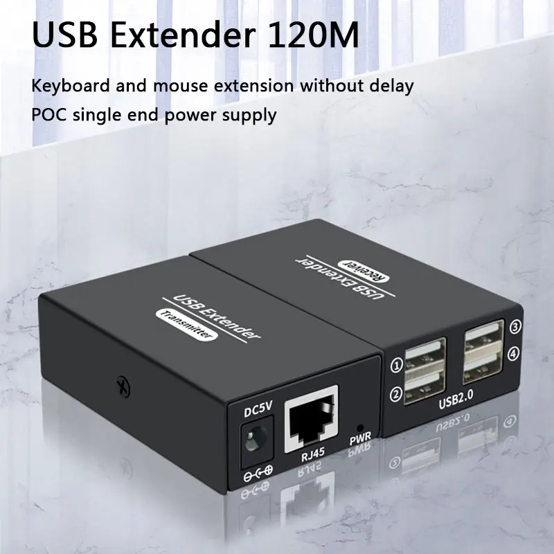 120M USB2.0 Extender  4HUB USB to RJ45 Computer Monitoring Mouse Extension Single Network Cable to RJ45