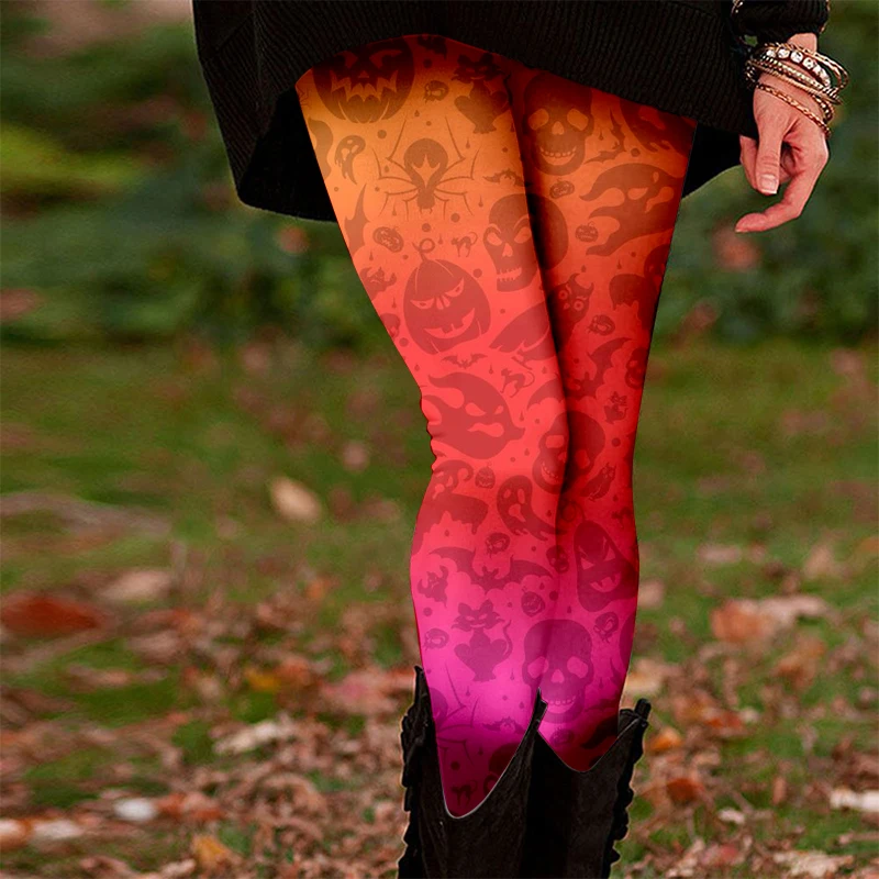 Leggings in poliestere con motivo floreale a teschio di zucchero per adulti - Pantaloni casual in tessuto slim fit per tutte le stagioni