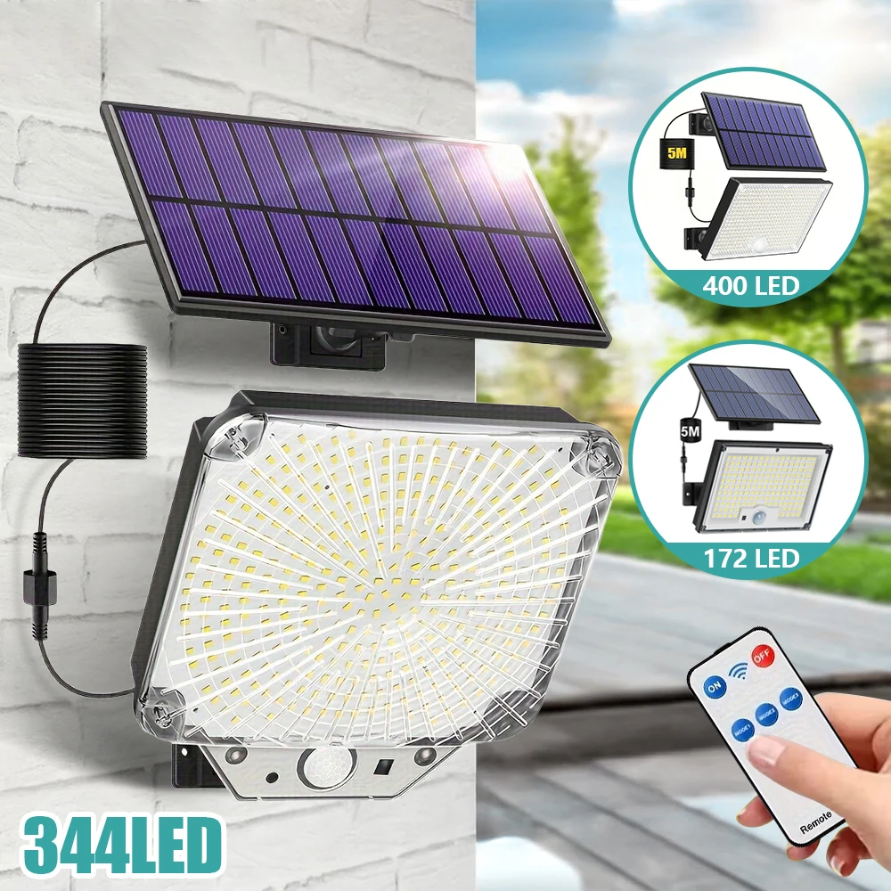 

Солнечные уличные светильники 172/344/400 LED с датчиком движения, на солнечной энергии, водонепроницаемые, для сада, двора, гаража