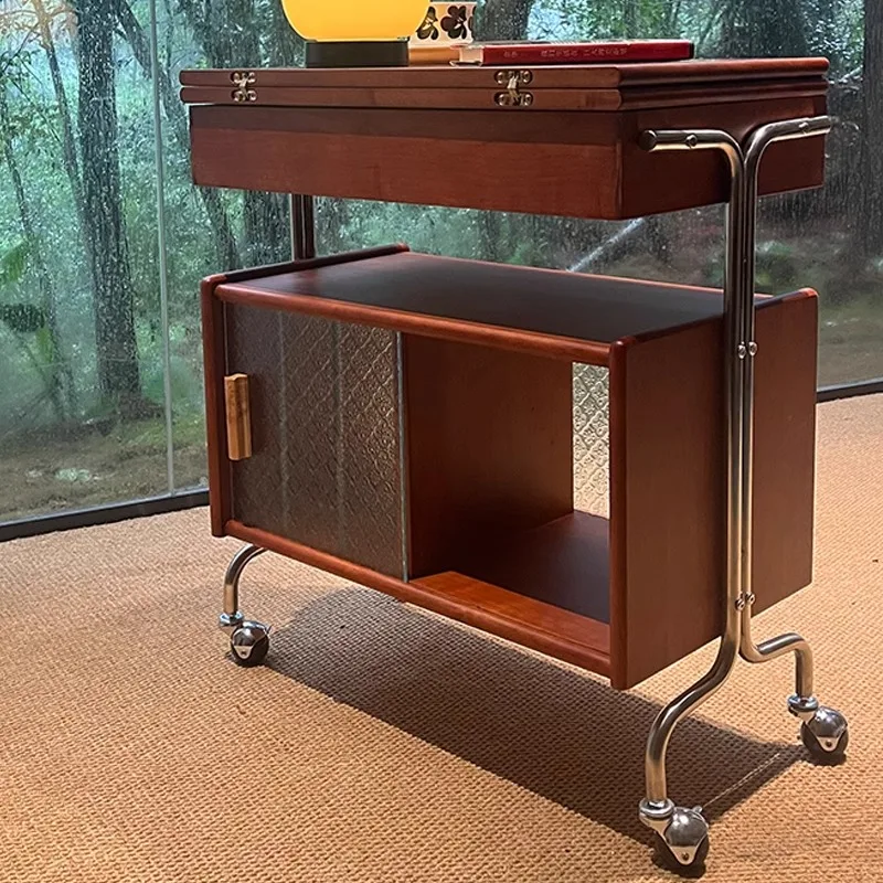 medieval style all solid wood storage edge, cabinet movable corner storage trolley, living room retro coffee table sofa edge
