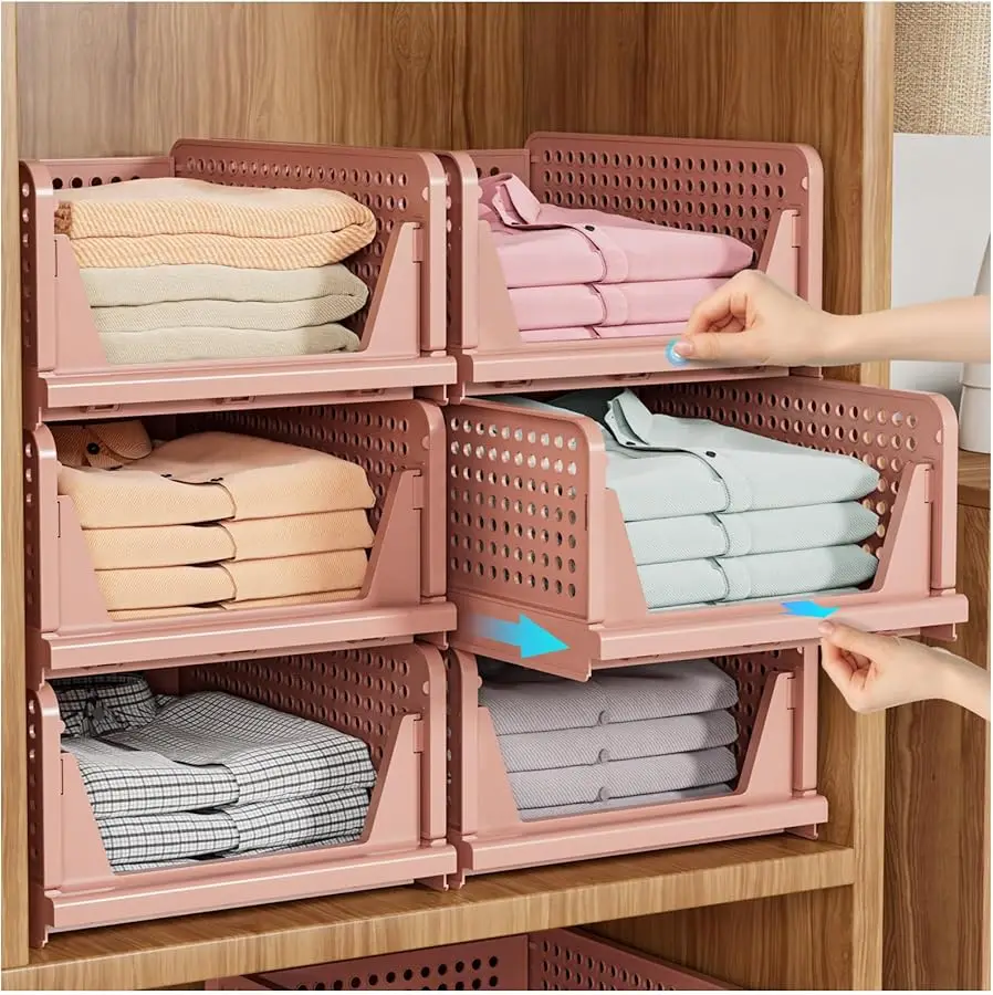 

5 Pack Stackable Closet Organizer Box, Multifunctional & Foldable Closet Storage Basket for Bathroom Kitchen Laundry Room Wardro
