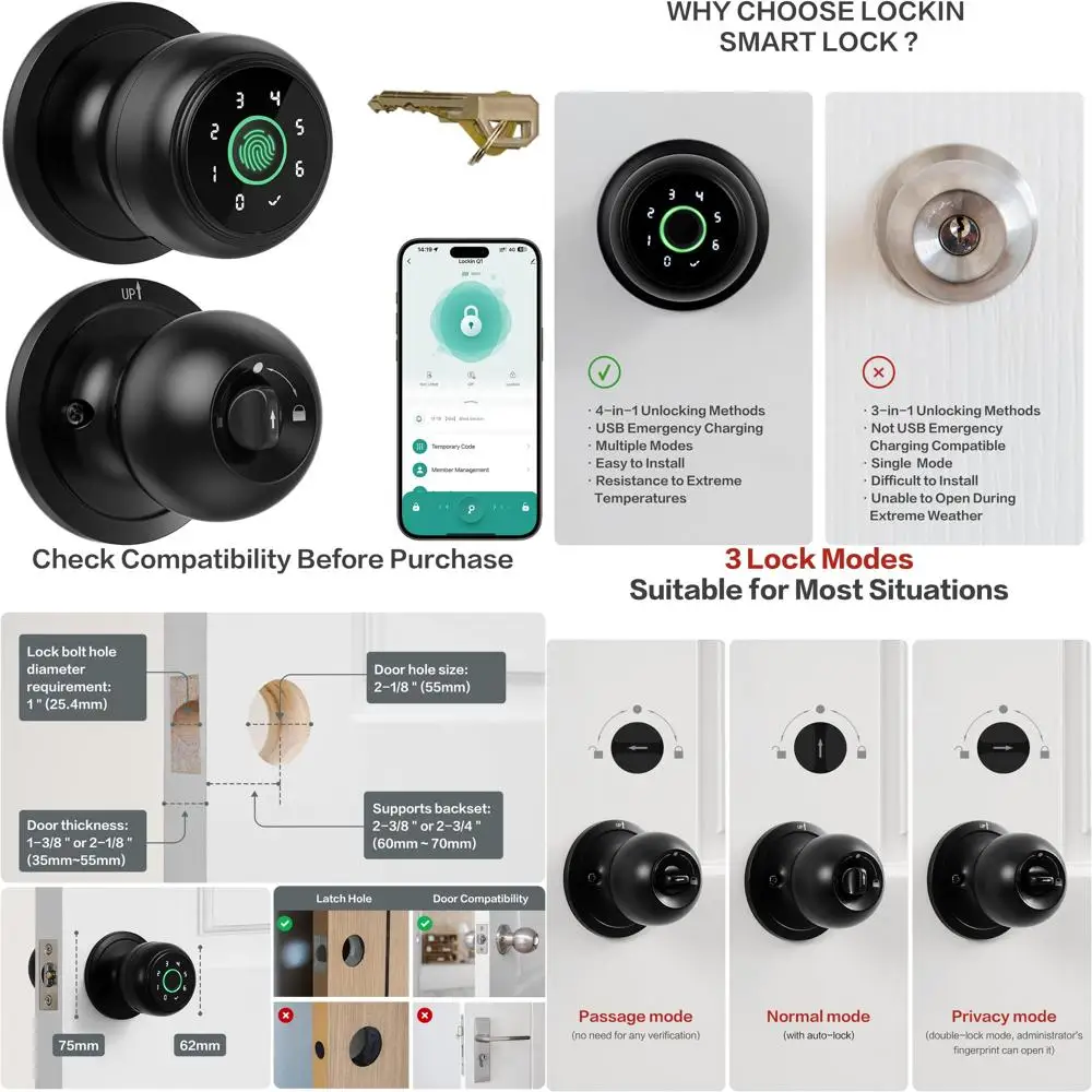 

Биометрический умный дверной замок с технологией отпечатков пальцев, управлением через приложение, входом без ключа и функцией автоматической блокировки