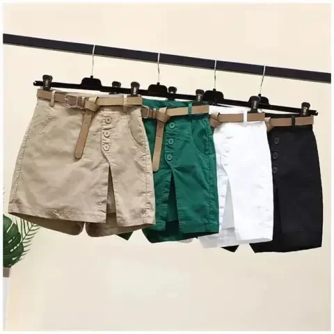 Casual Cotton Linen Shorts Women's Summer 2024 New Style Korean Version Versatile Fashion Slimming Pants Elastic Waist Skort