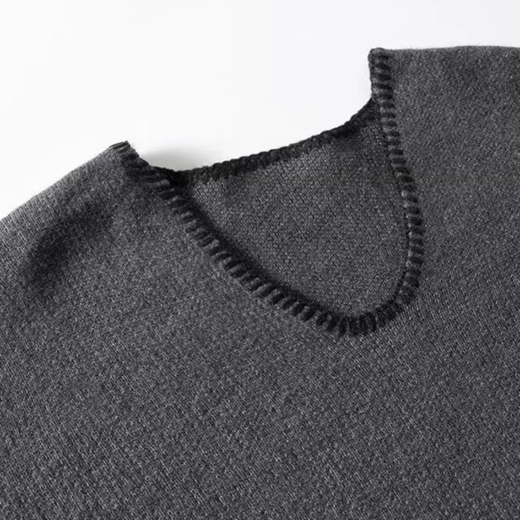 

Women's V-Neck Loose Knitting Sweater Spring Autumn European American Style Contrast Color Lazy Wind Sweater Wholesale
