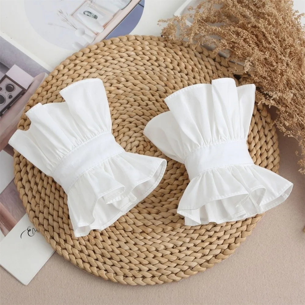 1 set French Style Fake Faux Collar Detachable Ruffled Edge Stand Collar Adjustable Feature Pleated Design Ruffled Sleeve