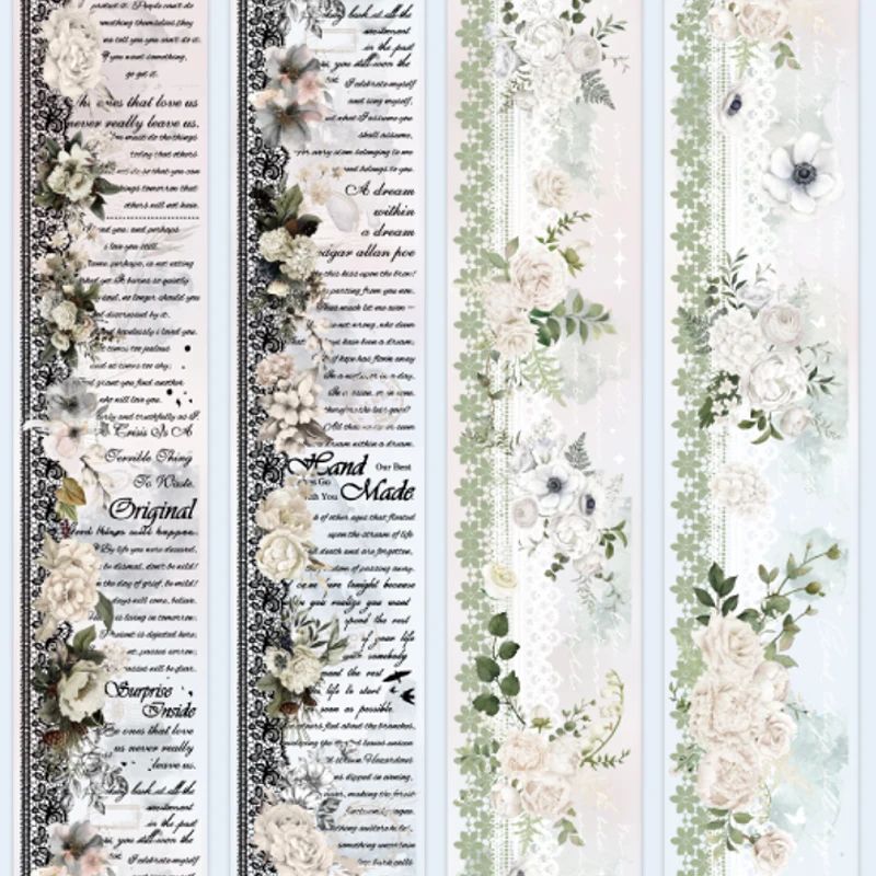 Mr. Paper, 6 Styles, 200cm/roll, Matte PET Lace Floral Tape, Scrapbook Diary Collage Decorative Sticker Tape