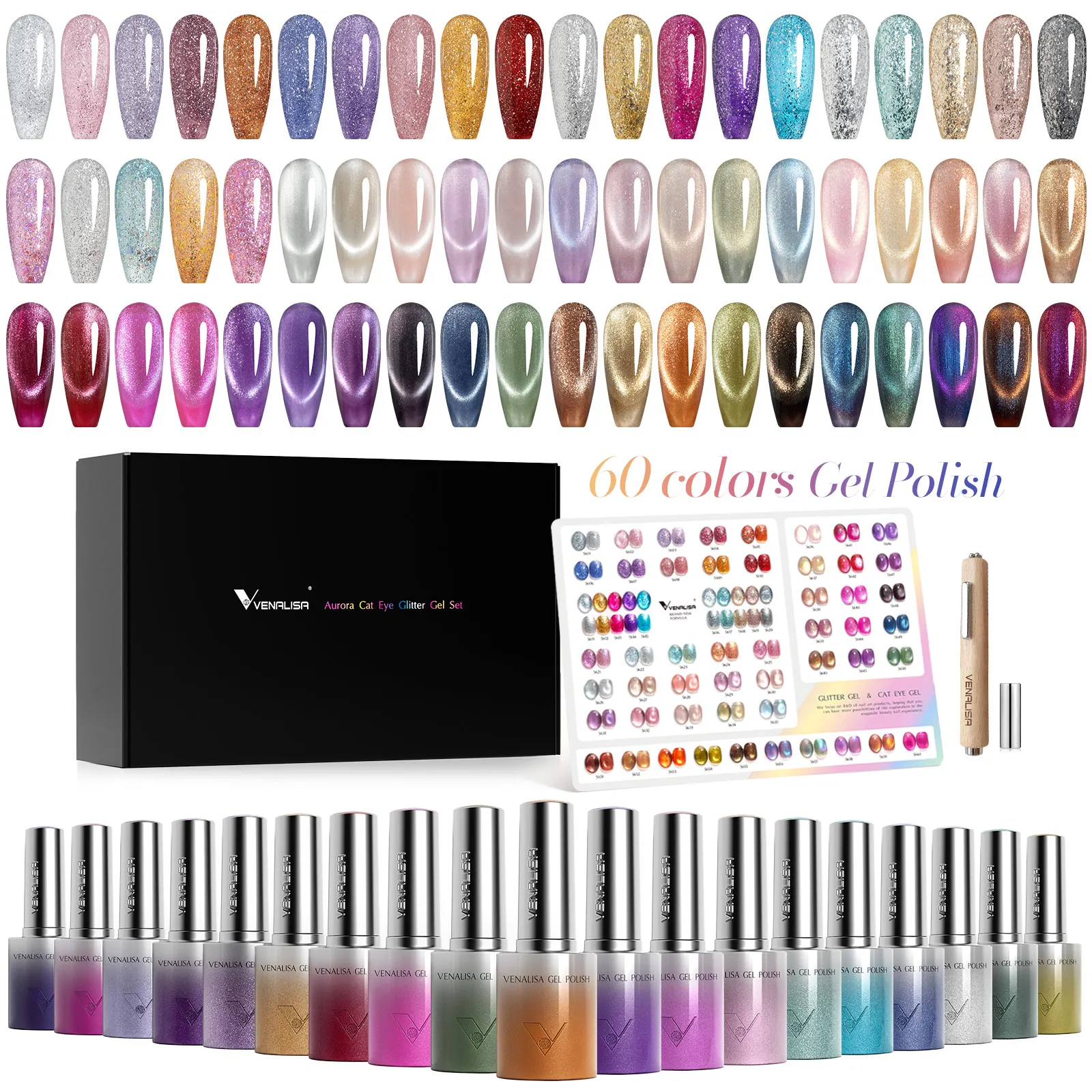 

VENALISA TPO FREE Nails Cat Eye Gel Kit Diamond Glitter Shimmer Nail Gel Polish Set Soak Off UV LED Nail Art Salon DIY Manicure