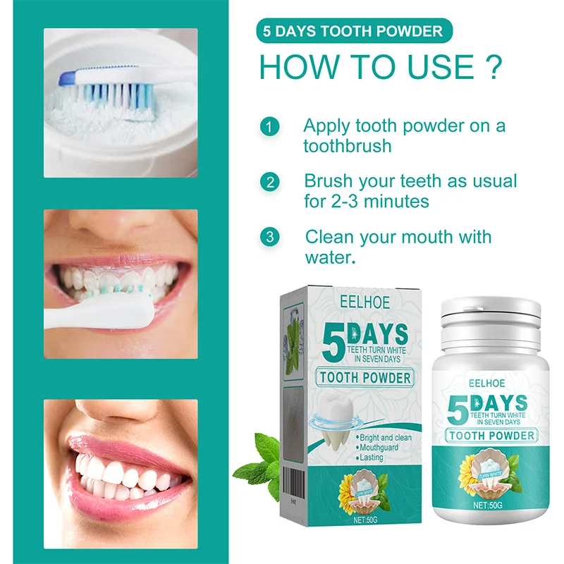 5-Dagen Tanden Whitening Poeder Verwijderen Plaque Vlekken Tandpasta Diepe Reiniging Frisse Adem Mondhygiëne Tandheelkundige Gereedschappen Tanden Zorg