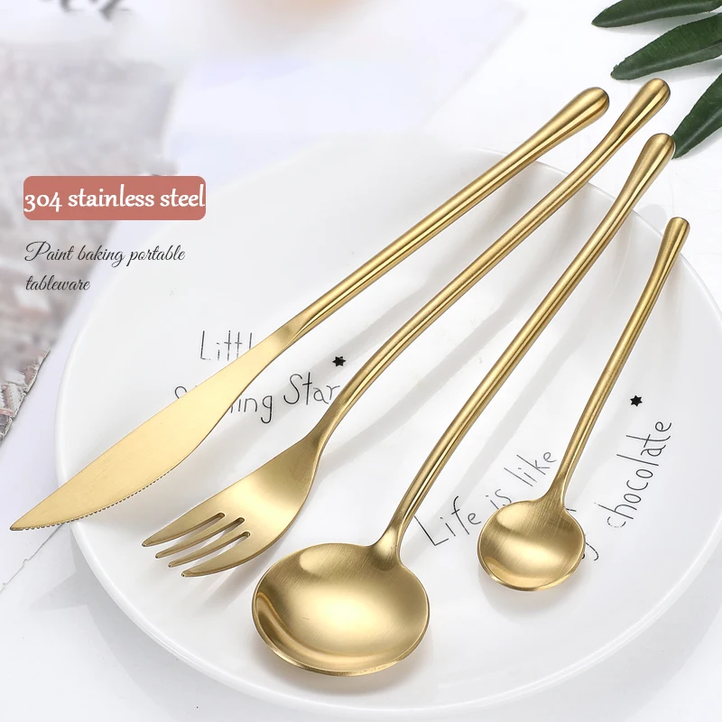 Zoseil Dinnerwarer Stainless Steel Knives Forks Spoons Titanium Plating Stainless Steel Western Style Matte Gold  2022 Cutlery