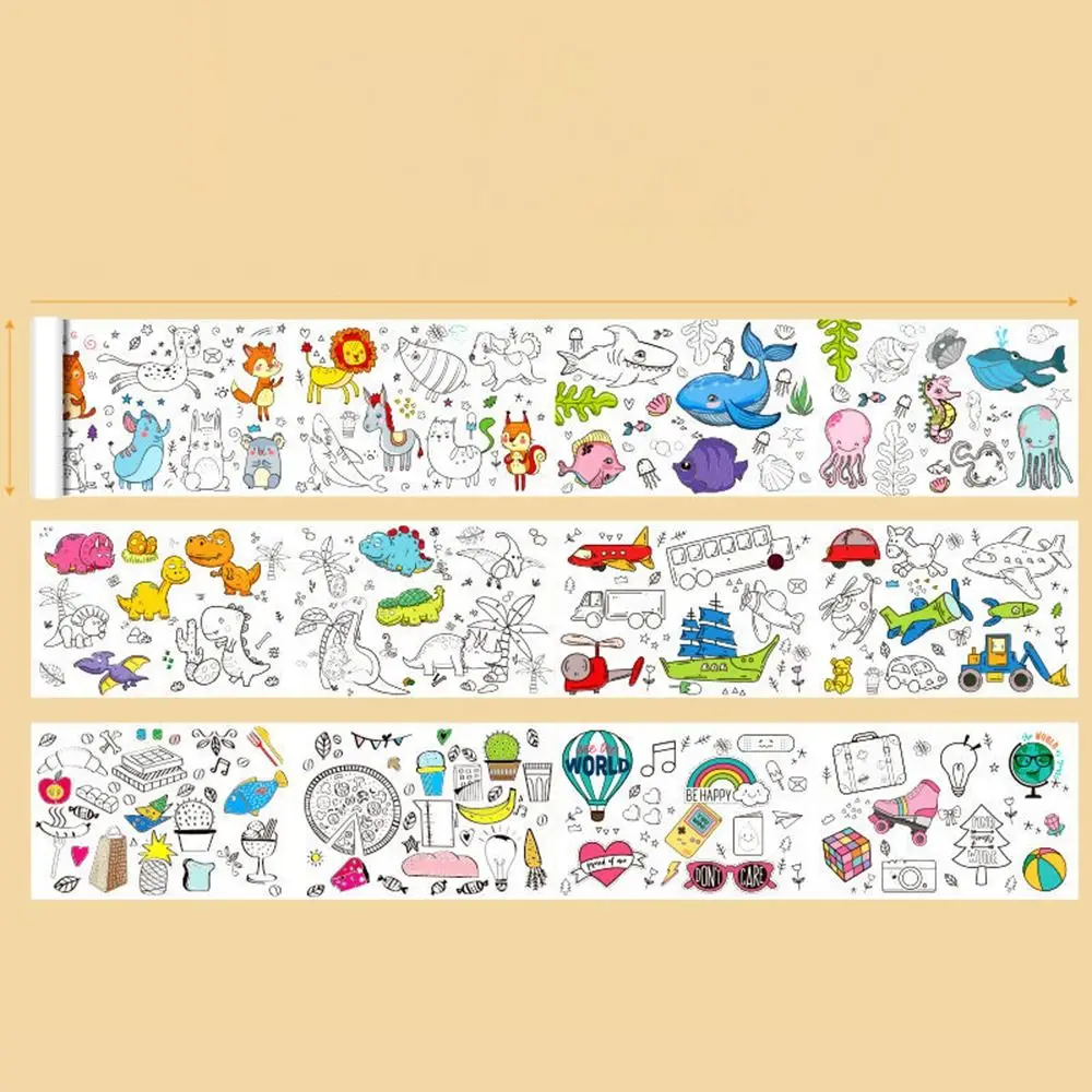 Rotoli di graffiti Giocattoli da colorare Scorrimento da disegno per bambini Riempimento di colore Rotolo di carta Rotolo da disegno per bambini Pagine da colorare vuote