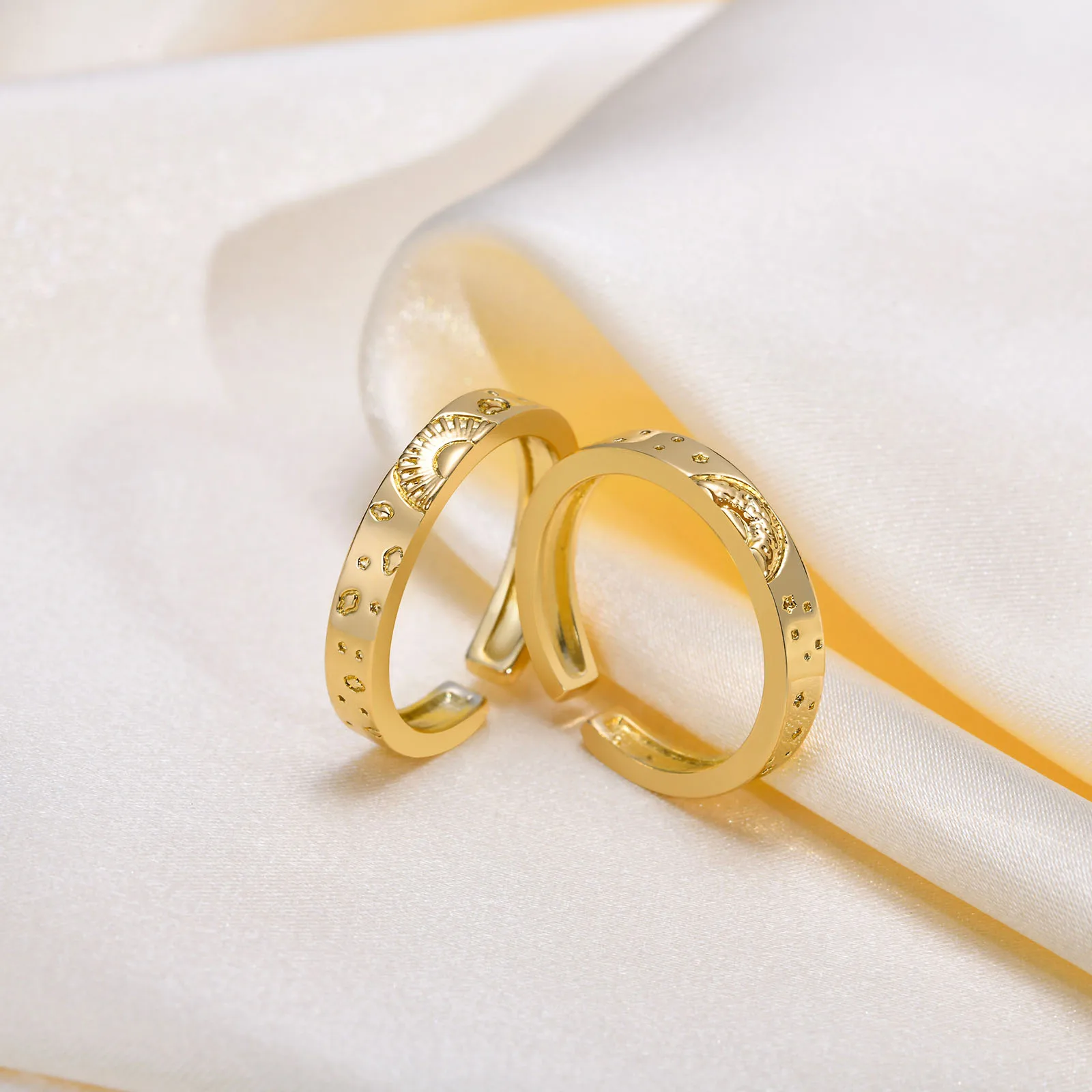 Adjustable Sun and Moon Couple Promise Ring, Boyfriend Girlfriend Matching Band, Price for Pair