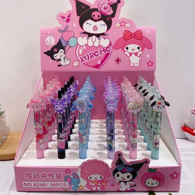 

36pcs/lot Sanrio Kuromi Melody Cinnamoroll Kitty Gel Pen Cute Pochacco 0.5mm Black Ink Press Signature Pens School Supplies
