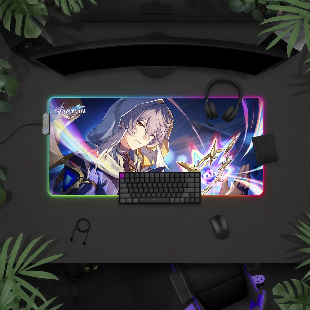 

Honkai Star Rail Sunday Game Mouse Pad RGB LED Light Colorful Game Keyboard Non-slip Cover Desk-mat Surface Waterproof