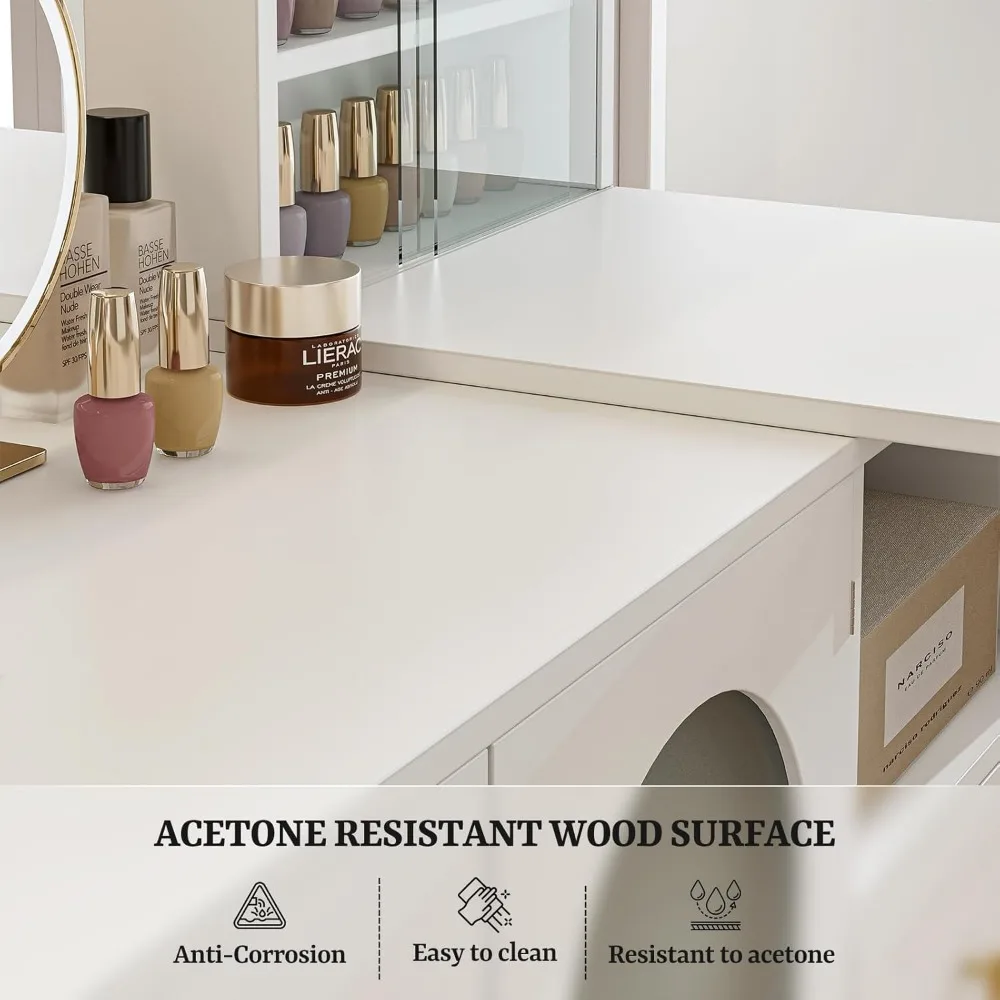 Moderner L-förmiger Nageltechniker-Schreibtisch mit Aufbewahrungsschrank und zwei Schubladen für Salonarbeitsstationen