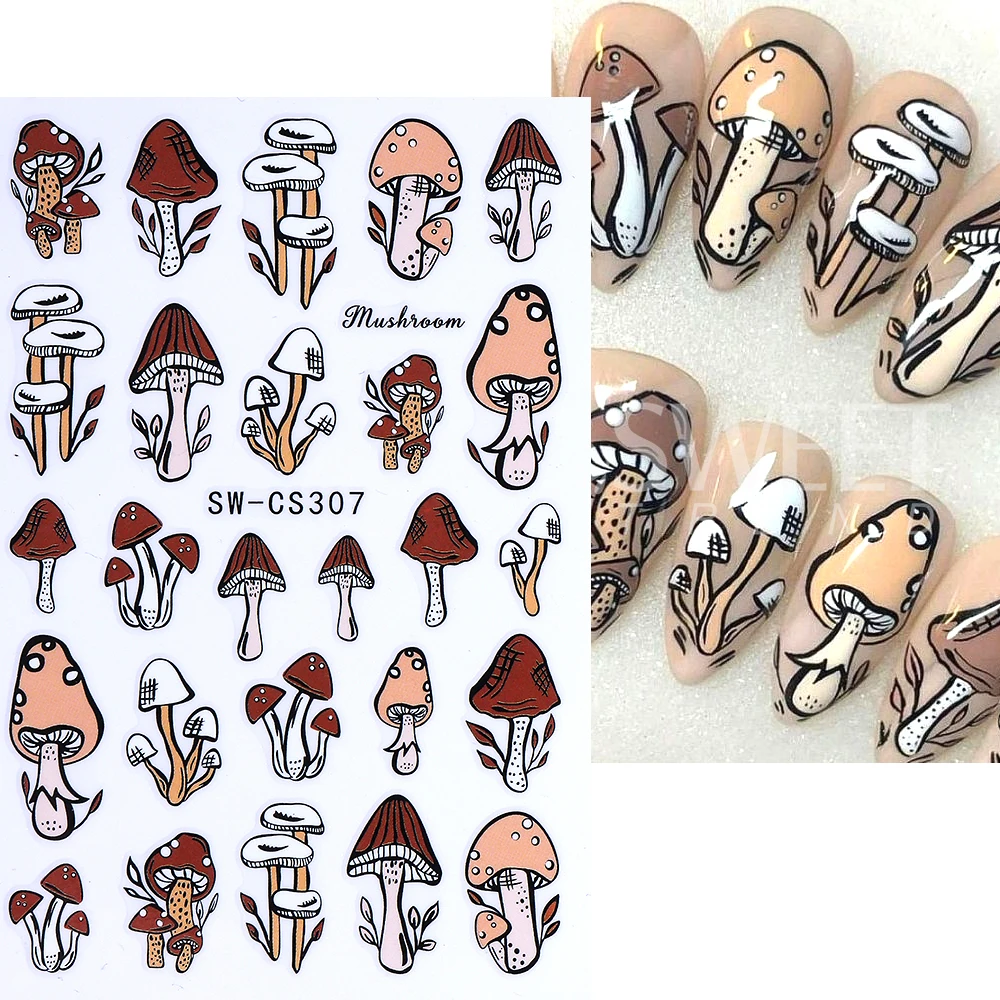 6 قطعة/المجموعة 3D الخريف مسمار الفن ملصقات العنكبوت اليقطين الفطر الزهور مسمار سيلدر الشارات للنساء هالوين مانيكير الديكور #4