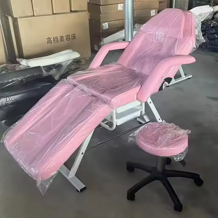 Luxurious Black White Adjustable Leg Beauty Massage Chair Foldable Tattoo Barber Bed Chair for Facial Therapy Eyelash Cheap