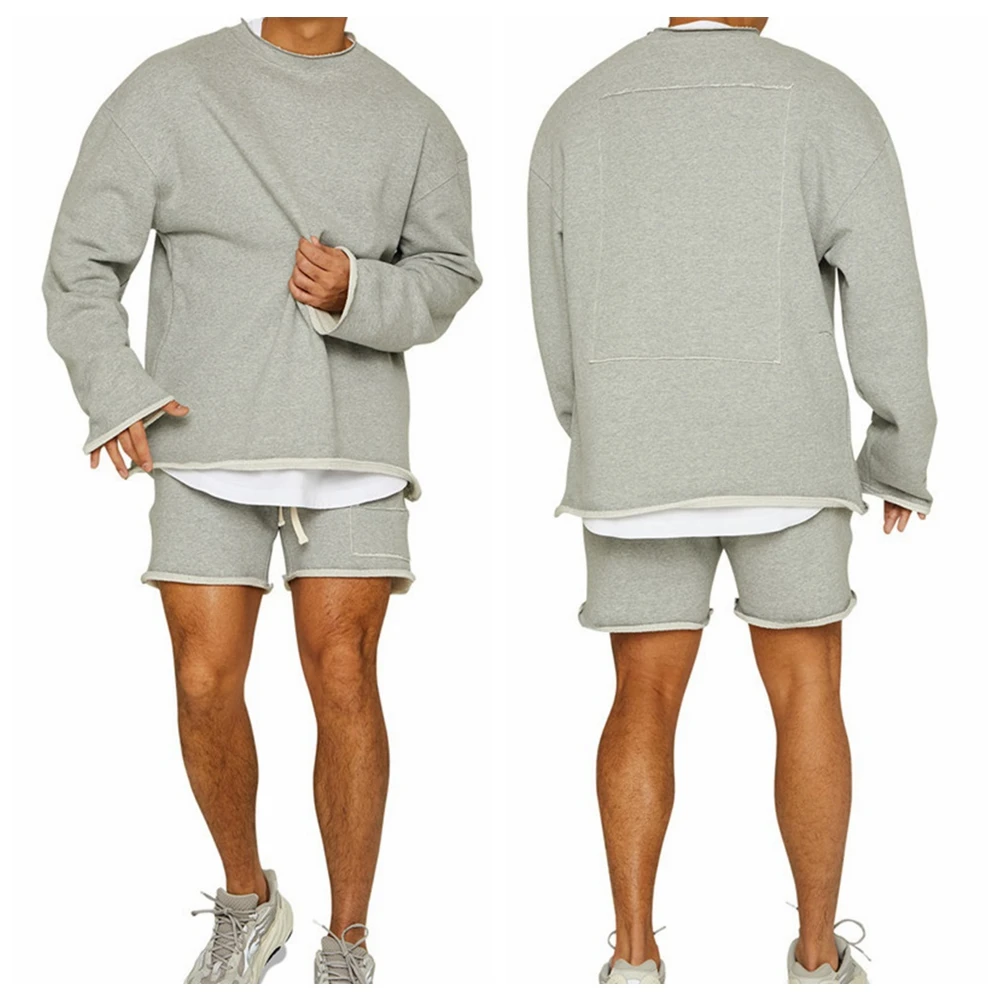 

Mens Cotton Short Sets Sport Training Suits Top With Shorts Patches Streetwears Gym Fitness Kits Ruched Male Tracksuits
