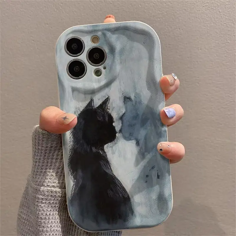 Case For Samsung Galaxy S24 S23 Ultra S20FE S21 S22 Plus A55 A35 A54 A34 A52 A53 A14 A23 A24 A32 A05 A05S Cover Cute Cat 3D Wavy