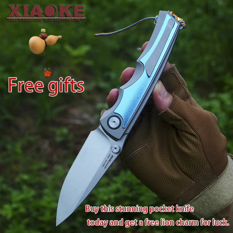 

High-End EDC Folding Knife 10Cr15Mov Blade TC4 Titanium Handle Damascus Aluminum Inlay Tactical Pocket Knife for Hunting Camping