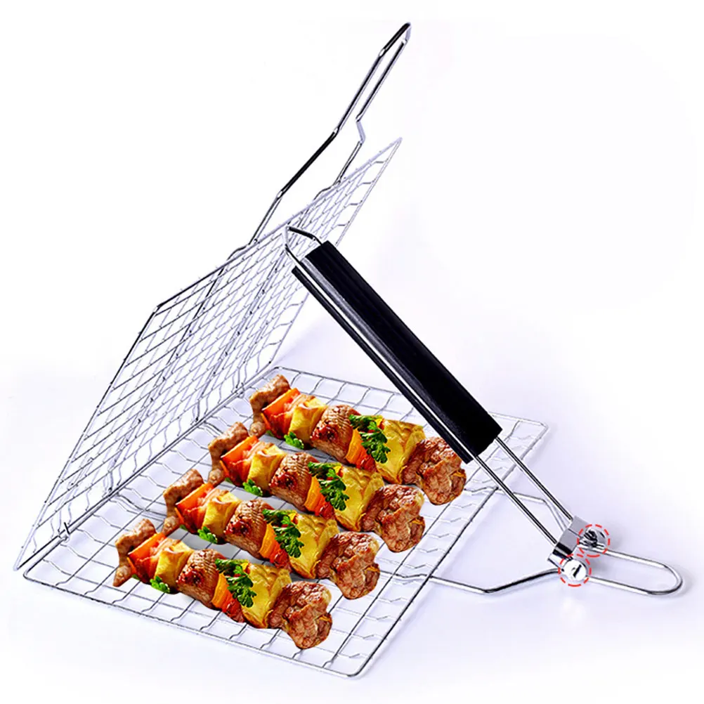 

1 set Stainless Steel Grill Net Outdoor BBQ Clips Foldable Barbecue Mesh Camping Picnic Grilled Fish Vegetables Steak Sausage