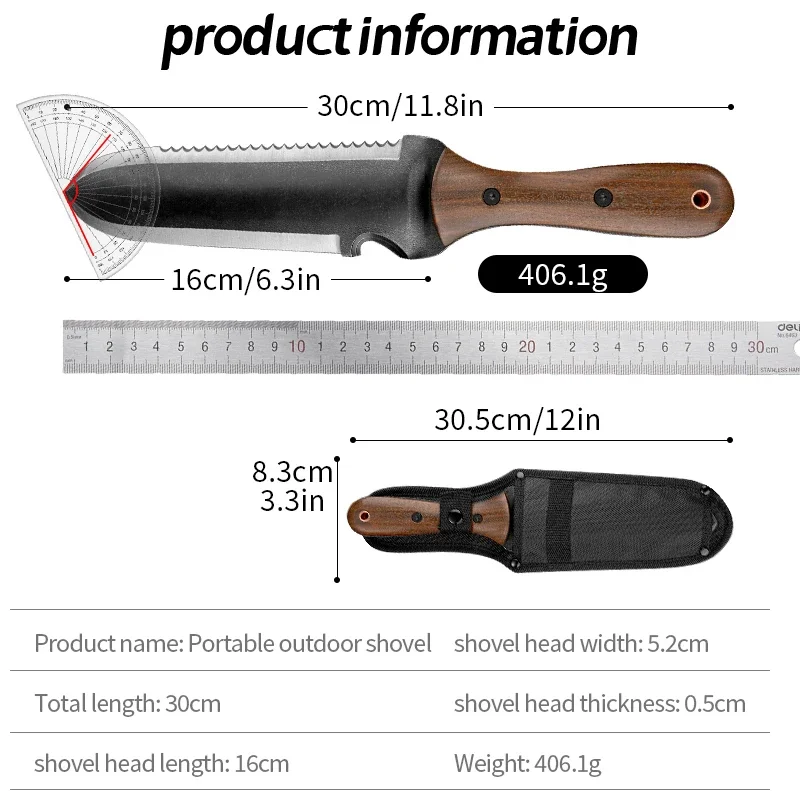 Garden shovel, outdoor gardening shovel, cutting saw, portable and multifunctional mud digging knife, high-end camping tool thic