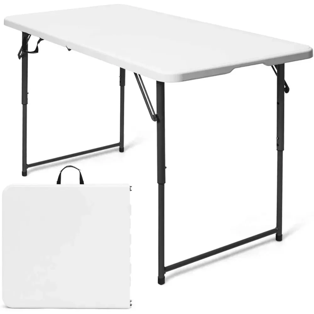 Folding Table, 48 X 24 Inch Height Adjustable Foldable Utility Table, Portable Indoor Outdoor Picnic Party Dining Camping Table