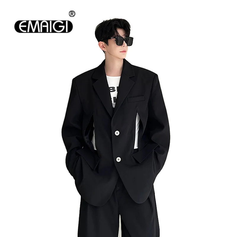 

Men Hollow Out Shoulder Pad Loose Causal Oversize Streetwear Fashion Suit Blazers Jacket Male Stage Show Blazer Coat