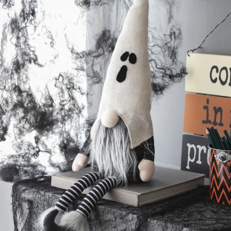

Fabric Ghost Goblin Bruce Design Faux Fur Beard Soft Legs Halloween Desktop Bookshelf Entryway Decor