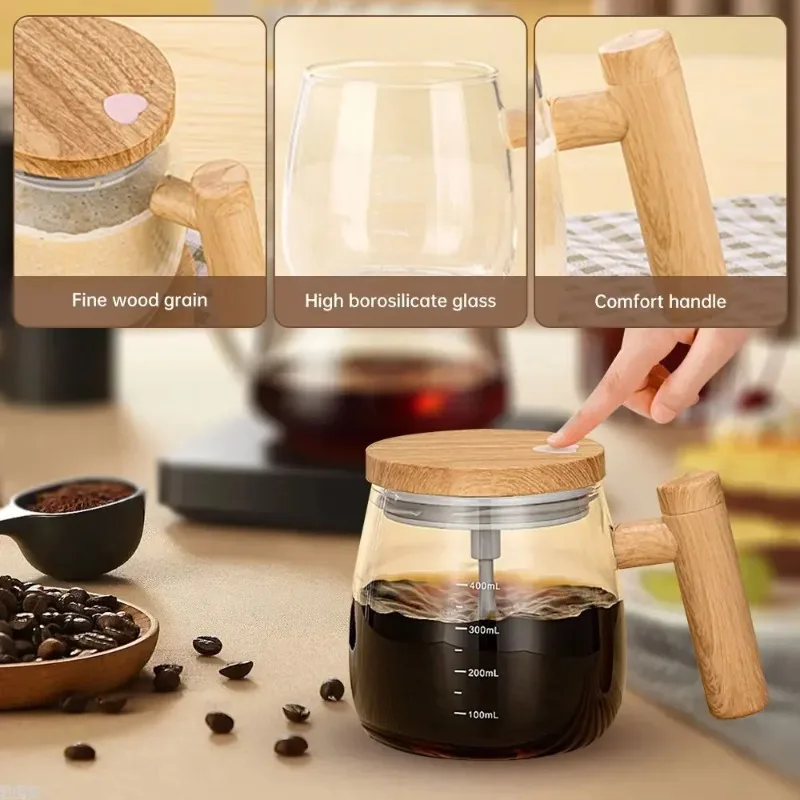 400ML Electric Blender Mixer Pot， Portable Self Stirring Glass Coffee Cup Mugs for Milk Latte Coffee Drinks Mixing