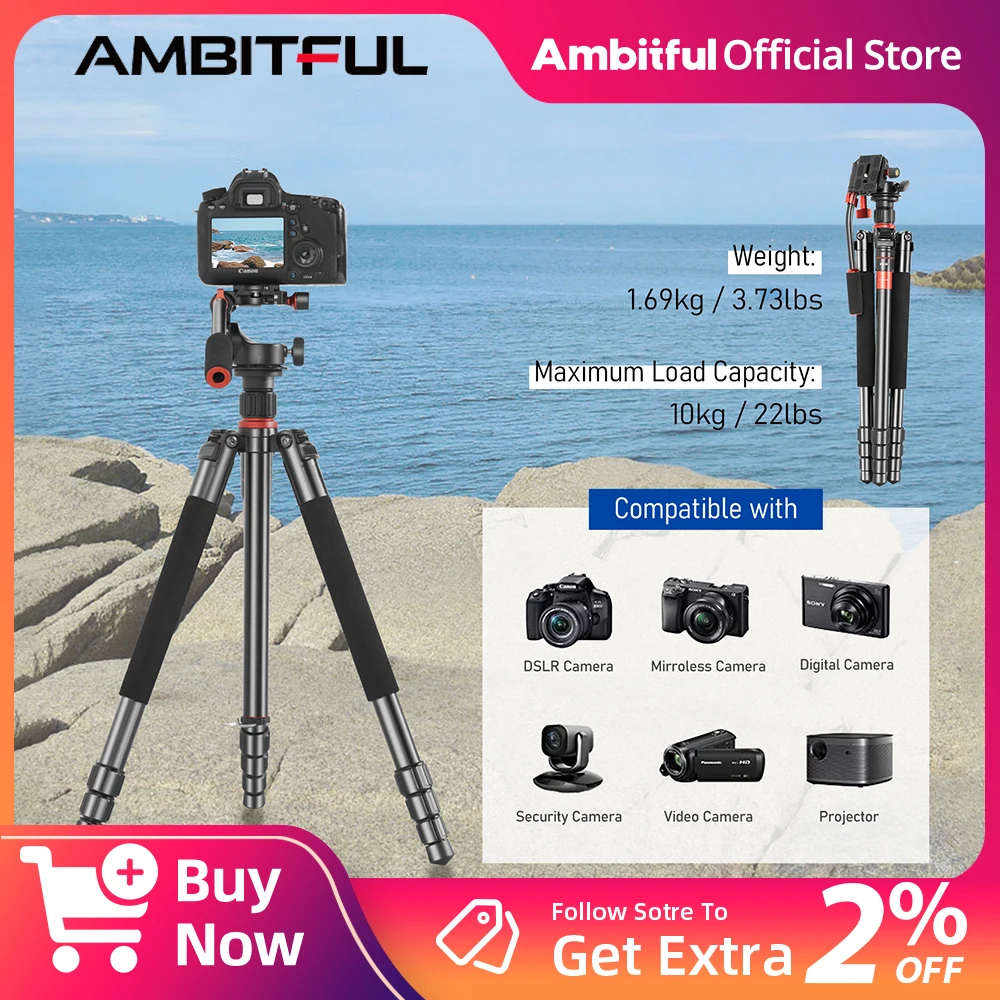 

AMBITFUL GM02 video camera DSLR Travel Tripod Set Holder Clip Monopod Tripe Stand with 360° Ball Head for Canon Sony Nikon Phone