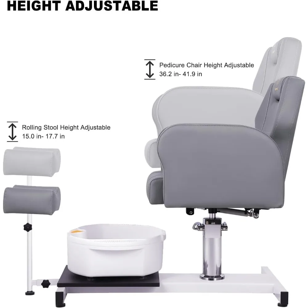 Pedicure Chair.Reclining Pedicure Chair No Plumbing With Foot Massage Basin, Hydraulic Adjustable Pedicure Chair, 360° Rotation