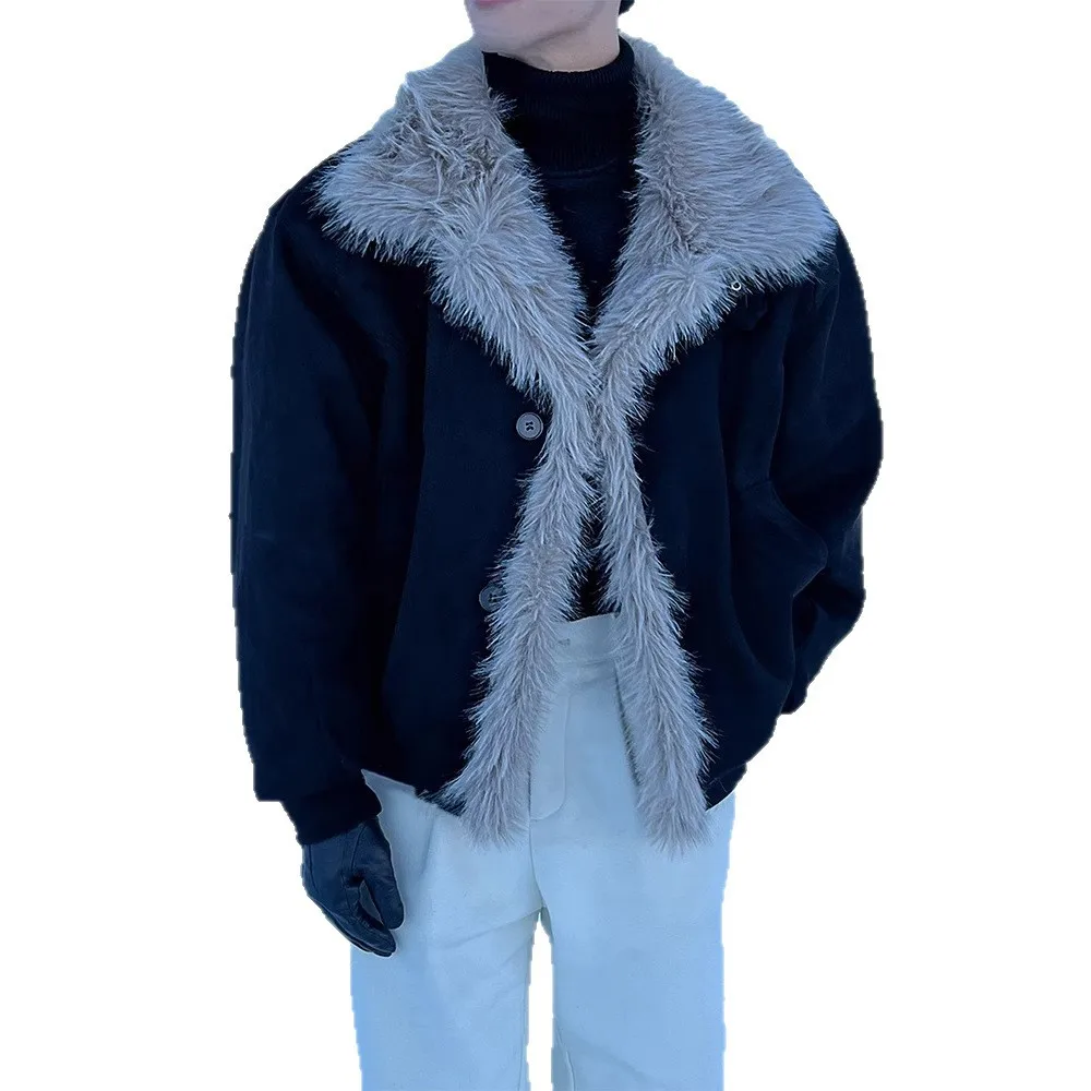 سترة رجالي مبطنة بالقطن من فراء النسر شتوية سميكة ودافئة وطية صدر السترة على الطراز الأمريكي تصميم معطف سترة ملابس خارجية