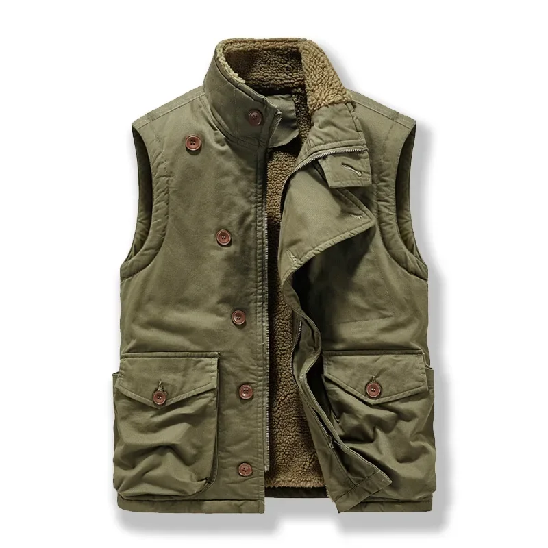 Men Tactical Fleece Lined Cargo Winter Vest Jacket Sleeveless Tactical Jacket Outdoor Fishing Jacket Motorcycle Waistcoats