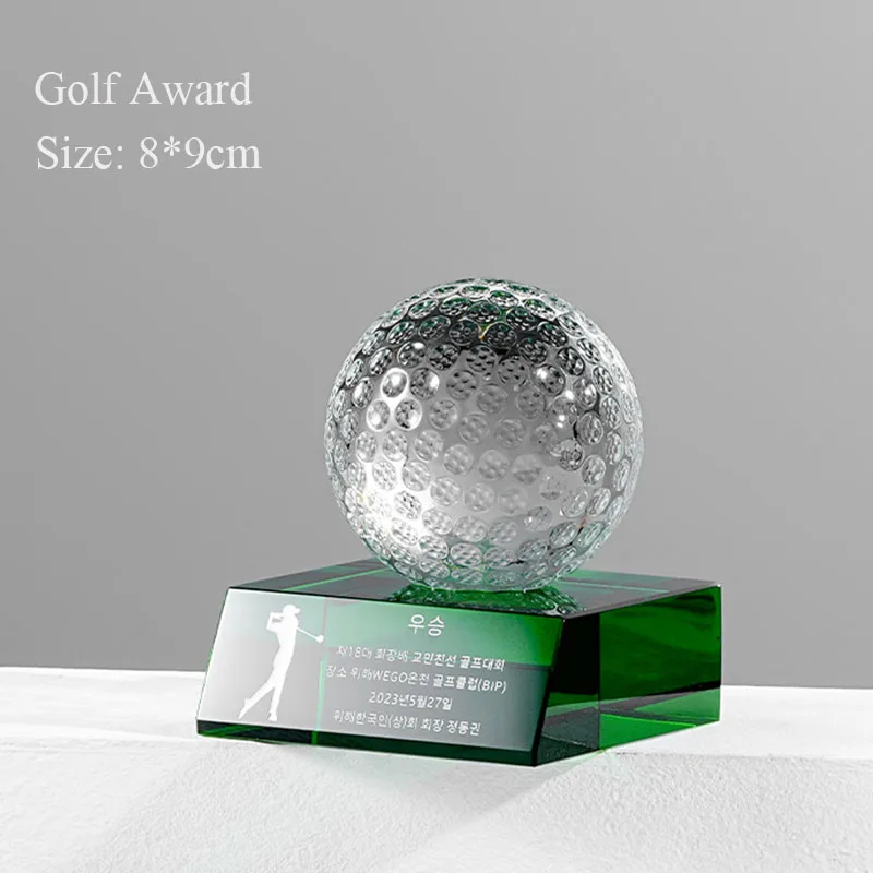 

Golf Crystal Trophy Custome Logo and Text for Free Custom Engraved and Personalized with Green Base