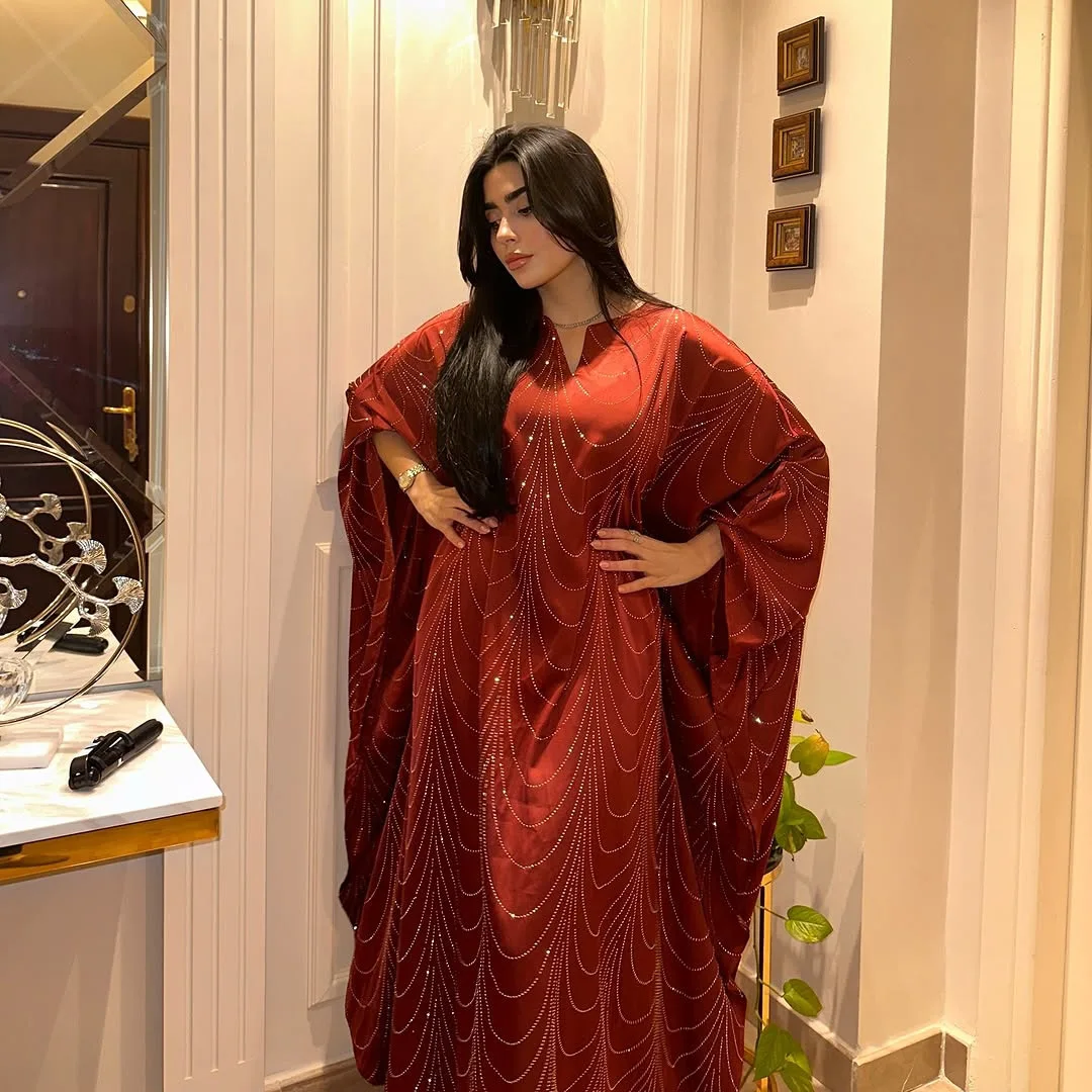 

Diamonds Luxury Dubai Abaya Dress for Muslim Women Ramadan Eid Party Jalabiya Islamic Modest Clothing Turkey Kaftan Long Robe