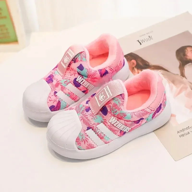 Winter Children Sports Shoes Boys Double Cotton Small White Shoes Slip-on Shell Head Kids Girls